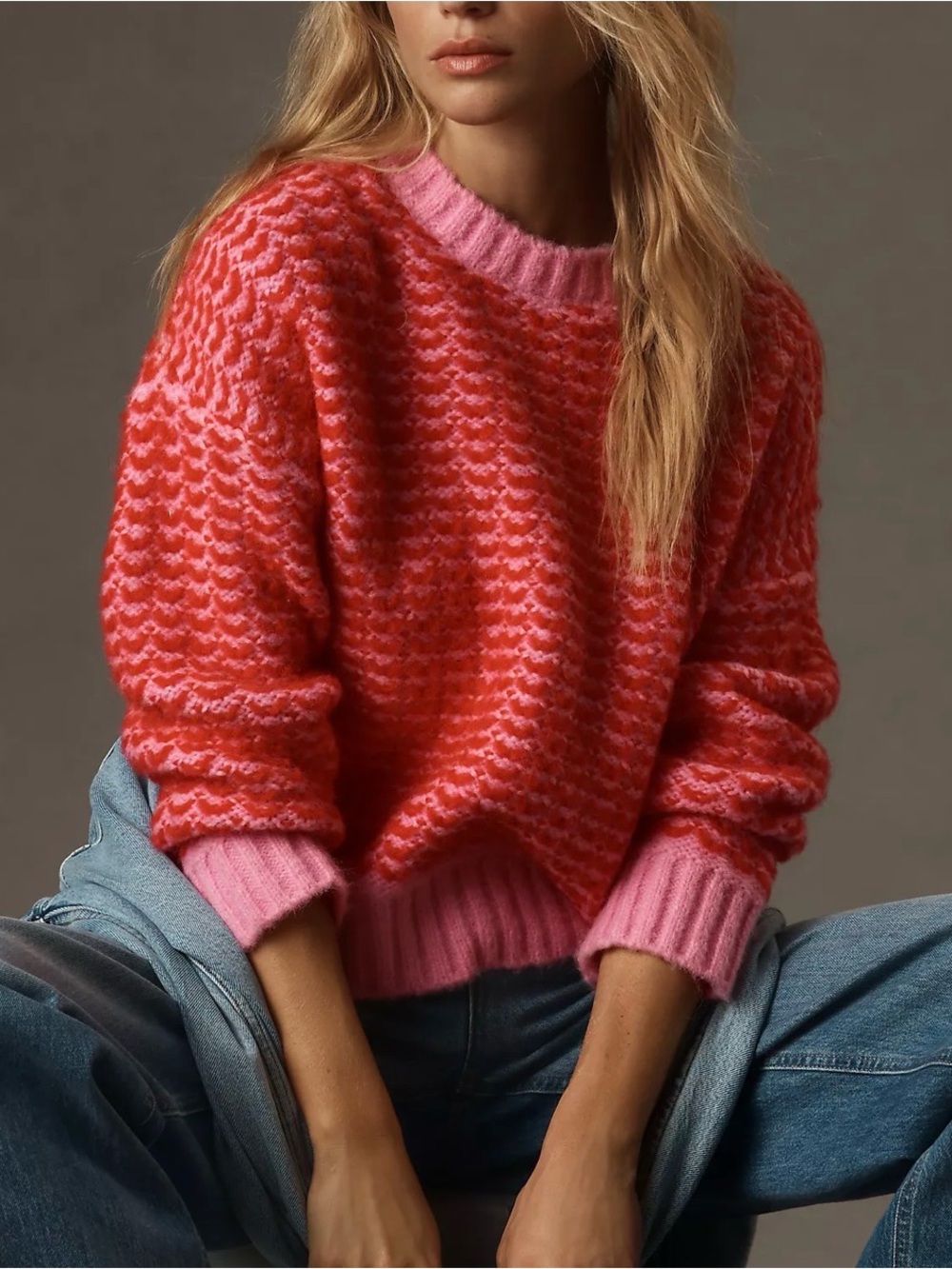 Lili Sidonio by Molly Bracken Two-Tone Textured Chevron Knit Sweater Size M